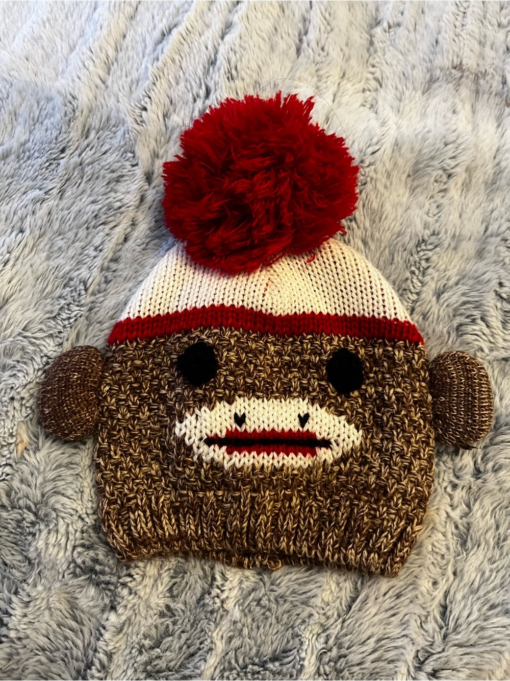 Brown Red Pom-Pom Monkey Knit Hat - Kids